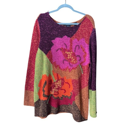 Crazy Horse By Liz Claiborne Sweaters - Crazy Horse Collection Womens Floral Knit Sweater Size L Multicolor Acrylic Blen